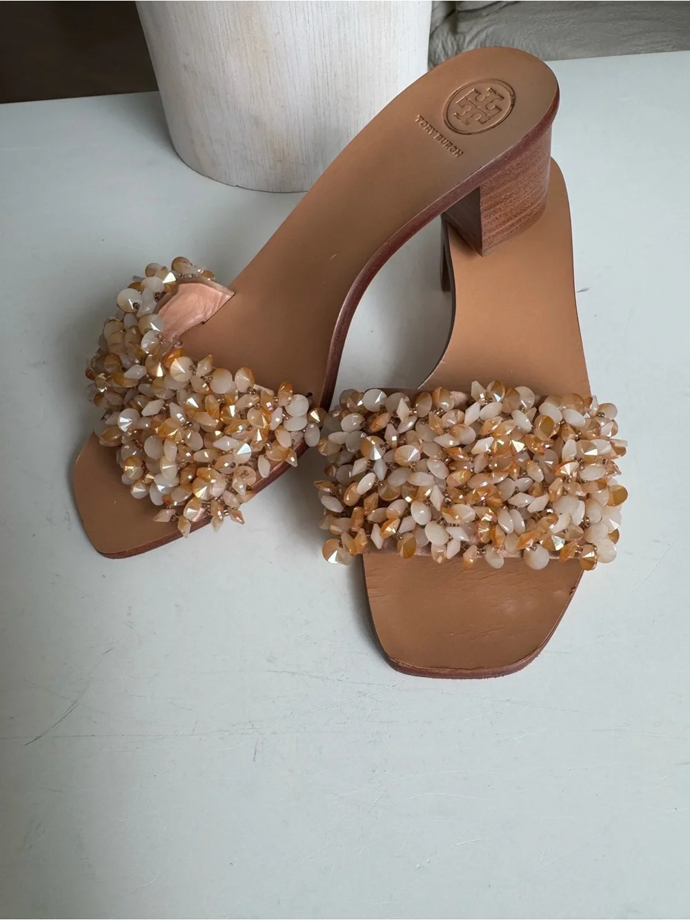 Tory Burch Embellished Beaded Heeled Sandals – Size 6.5